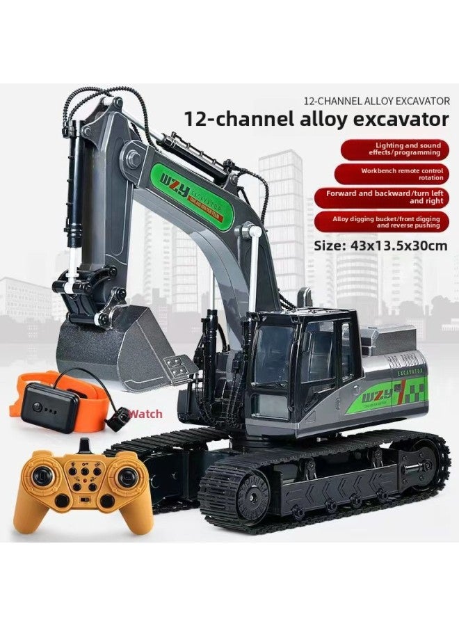 Remote Control Simulation Engineering Car Alloy Car Model Children's Toy Car Excavator Suit Hot Toy Wholesale-Color:Alloy-twelve-way Gray Excavator Dual Control [color Box]-Scale:[top Configuration] 3 Sets Of Charging Sets  - Image 1