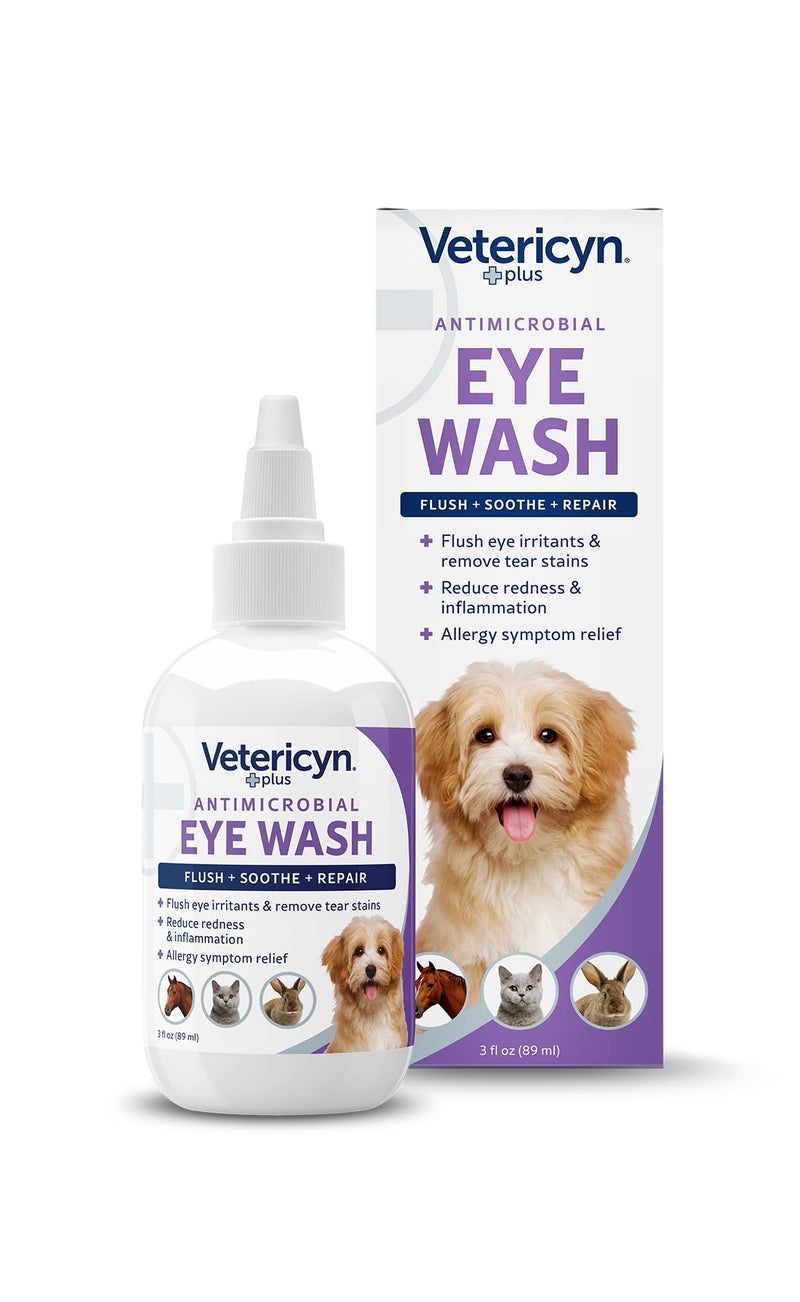 Vetericyn Plus Dog and Cat Eye Wash | Eye Drops for Dogs and Cats to Flush and Soothe Eye Irritations, Dog Tear Stain Cleaner, Safe for All Animals. 3 ounces - Image 1
