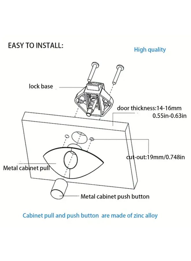 5Pcs 20mm Easy Press Push Locks For RV Cabinets Keyless Half Moon Camper Van Drawer Latch Zinc Alloy Polished Metal Furniture Hardware Button Control Black - Image 4