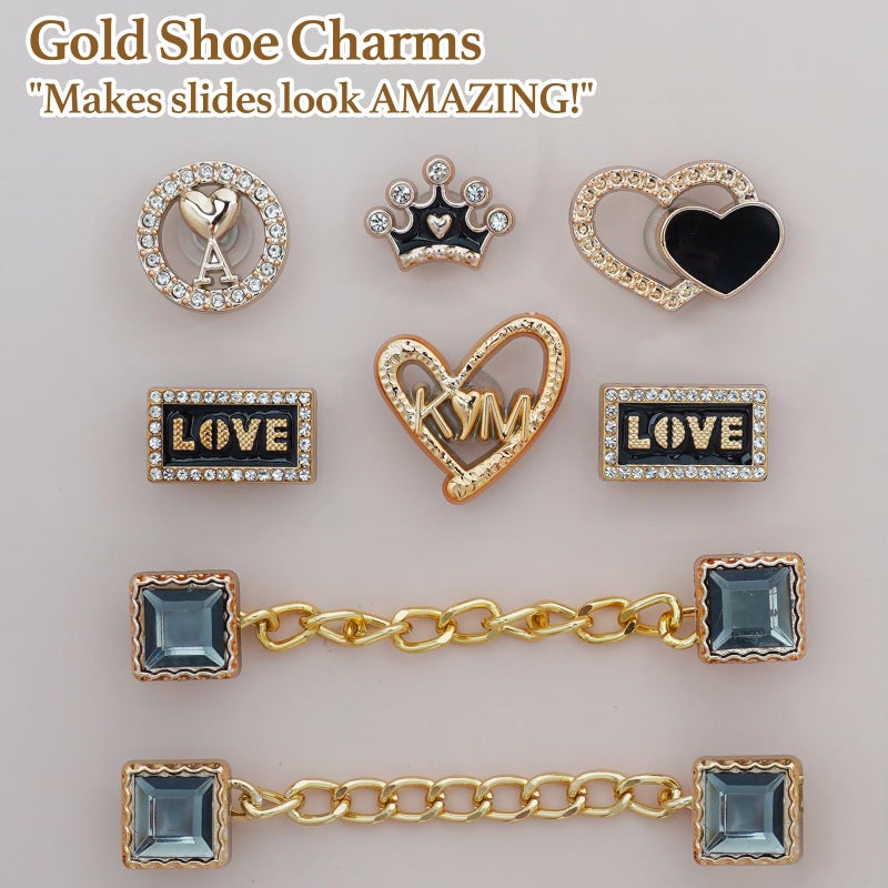 Lugailly Bling Shoe Charms for Clog Sandals, Black and Gold Shoe Charms for Girls and Women, 24 PCS Glitter Rhinestones Flower Shoe Decoration Charms Bulk, Girly Shoe Chains Pins Accessories - Image 5