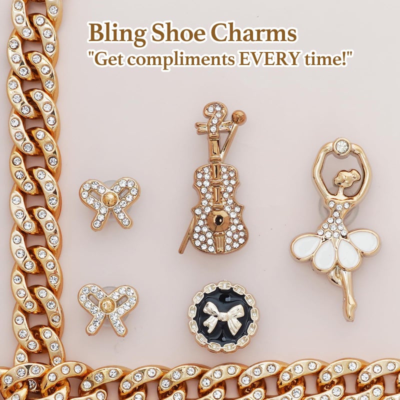 Lugailly Bling Shoe Charms for Clog Sandals, Black and Gold Shoe Charms for Girls and Women, 24 PCS Glitter Rhinestones Flower Shoe Decoration Charms Bulk, Girly Shoe Chains Pins Accessories - Image 4