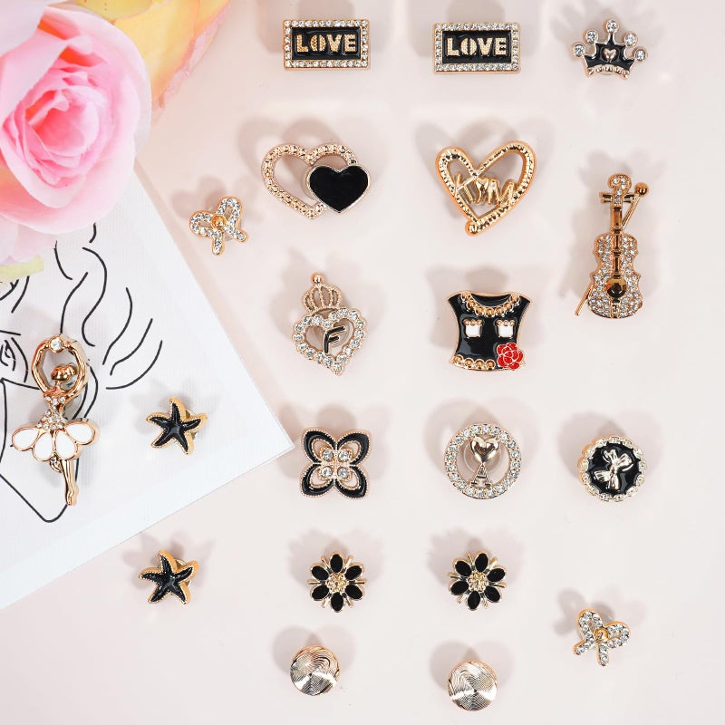 Lugailly Bling Shoe Charms for Clog Sandals, Black and Gold Shoe Charms for Girls and Women, 24 PCS Glitter Rhinestones Flower Shoe Decoration Charms Bulk, Girly Shoe Chains Pins Accessories - Image 3