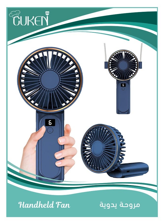 ساكن مروحة يدوية، مروحة محمولة، مروحة شخصية قابلة لإعادة الشحن بقوة 4000 مللي أمبير في الساعة، مروحة مكتب صغيرة قابلة للطي 180 درجة مع 6 سرعات للرياح، شاشة رقمية LCD، حبل كمروحة للرقبة، هادئة للغاية، بحجم الجيب للاستخدام الداخلي والخارجي - Image 1