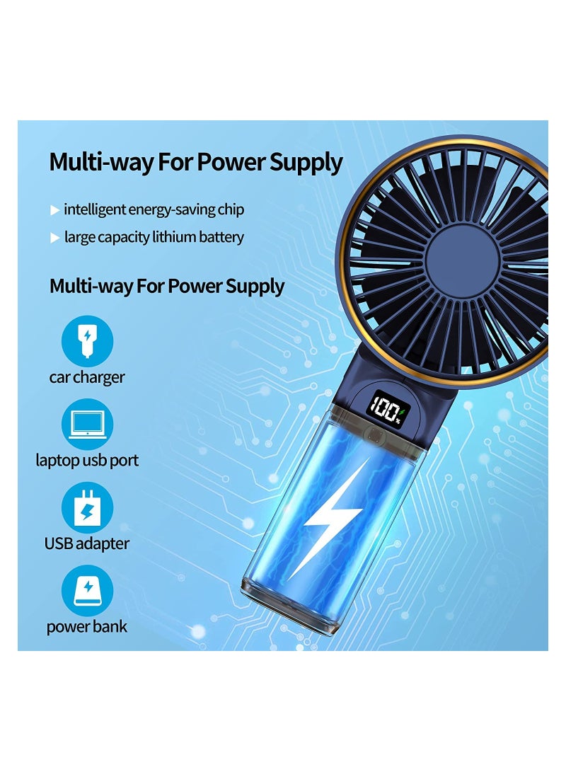 ساكن مروحة يدوية، مروحة محمولة، مروحة شخصية قابلة لإعادة الشحن بقوة 4000 مللي أمبير في الساعة، مروحة مكتب صغيرة قابلة للطي 180 درجة مع 6 سرعات للرياح، شاشة رقمية LCD، حبل كمروحة للرقبة، هادئة للغاية، بحجم الجيب للاستخدام الداخلي والخارجي - Image 5