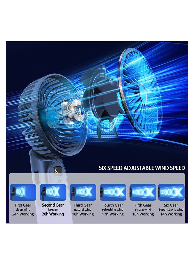 ساكن مروحة يدوية، مروحة محمولة، مروحة شخصية قابلة لإعادة الشحن بقوة 4000 مللي أمبير في الساعة، مروحة مكتب صغيرة قابلة للطي 180 درجة مع 6 سرعات للرياح، شاشة رقمية LCD، حبل كمروحة للرقبة، هادئة للغاية، بحجم الجيب للاستخدام الداخلي والخارجي - Image 3