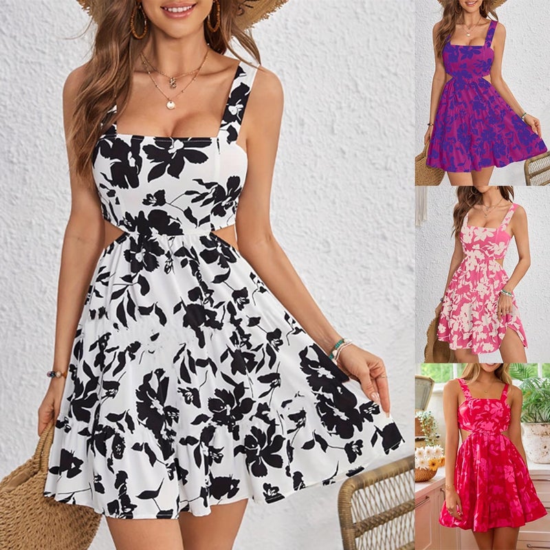 2025 Women's Summer Floral Print Spaghetti Strap Dress with Elastic Waist - Image 1