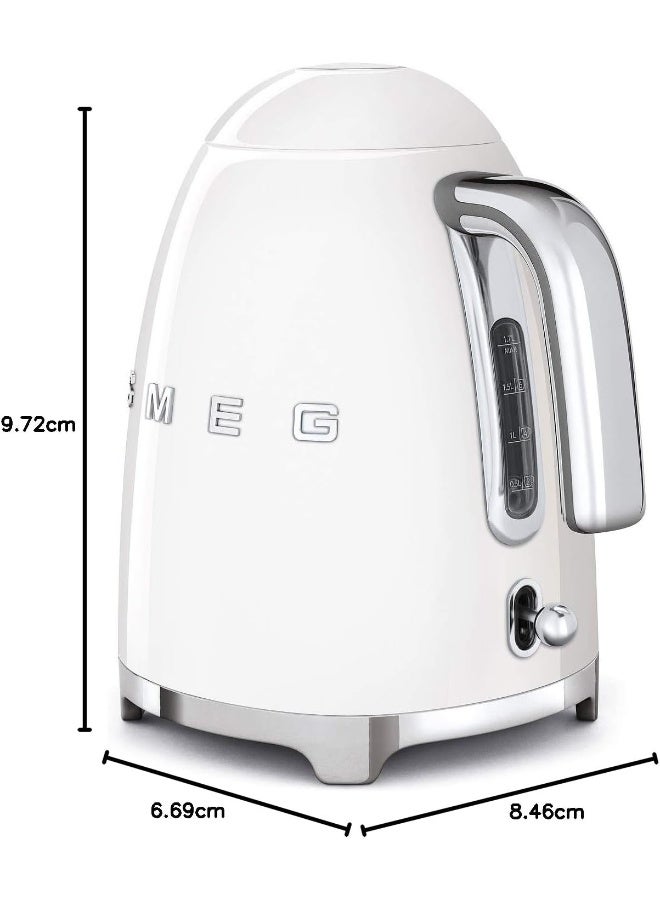 SmegKLF03WHUK,  50'S Retro Style Kettle, 1.7 L Capacity With Water Level Indicator, 360 Swivel Base, Anti-Slip Feet, Soft Opening Lid, Stainless Steel, White 1.7 L 2400 W KLF03WHUK white - Image 2