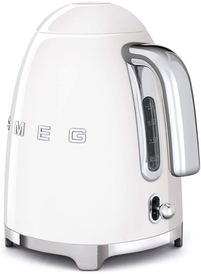 SmegKLF03WHUK,  50'S Retro Style Kettle, 1.7 L Capacity With Water Level Indicator, 360 Swivel Base, Anti-Slip Feet, Soft Opening Lid, Stainless Steel, White 1.7 L 2400 W KLF03WHUK white - Image 4
