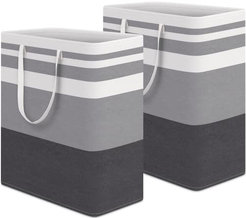 HomeHacks Laundry Basket100L Each Waterproof Freestanding Laundry Hamper Collapsible Tall Clothes Hamper with Extended Handles for Clothes Toys in The Dorm and Family 2Pack Gradient Grey - Image 1