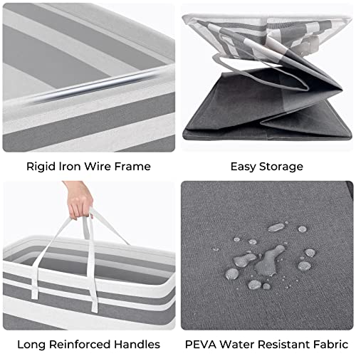 HomeHacks Laundry Basket100L Each Waterproof Freestanding Laundry Hamper Collapsible Tall Clothes Hamper with Extended Handles for Clothes Toys in The Dorm and Family 2Pack Gradient Grey - Image 3