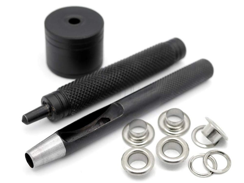 CRAFTMEMORE 1/4" Grommet Tool Kit Eyelet Setting Tool Grommet Setter Hole Punch Cutter & Pack of 100 Grommets - Image 1