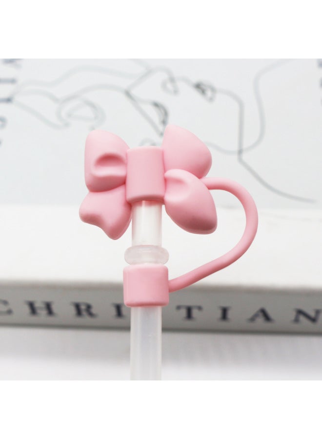 New Silicone Straw Cap 8-10mm Cute Cartoon Dustproof Straw Cap Reusable Cross-border-Color:Silicone Light Powder Bow 8mm-Specifications:Bagged With Straw [straw Color Random]]  - Image 1