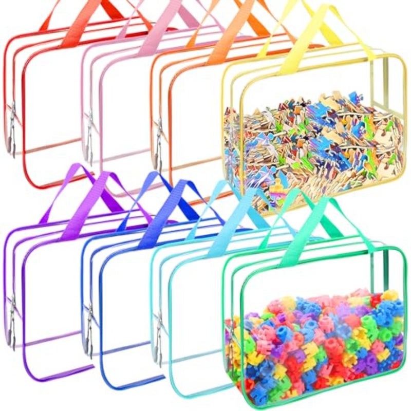 8 Packs s Toy Storage Bags, Reusable Clear PVC Board Game Storage, Toy Organizers and Storage Bags with Zipper for Building Blocks, Puzzle and Handmade Accessories, Clear Toiletry Bag - Image 1