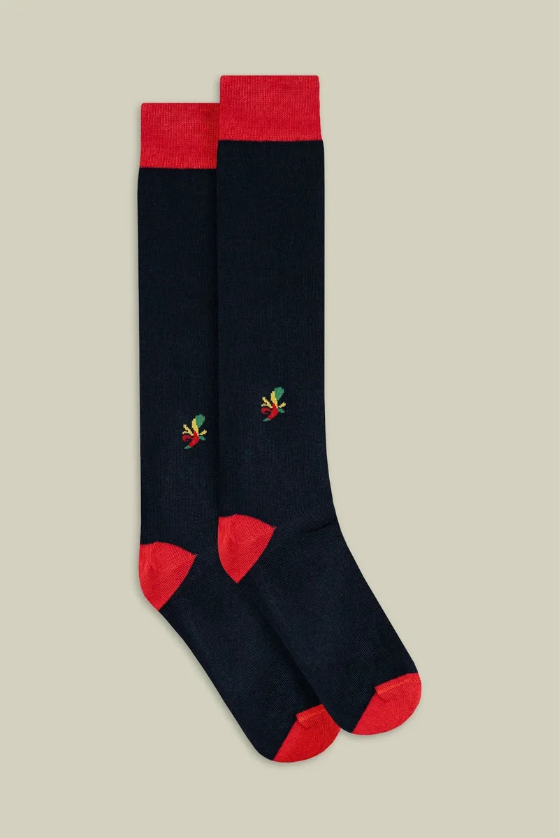 دوبل غانغر Men's Christmas socks in plain knit with ace of clubs motif - DK Blue
