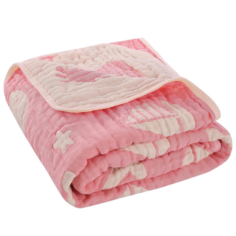 HardNok 6-Layer Muslin Baby Blanket Made with Organic Cotton - Serene Ocean Life & Sea Wonders Theme,Swaddle & Crib Quilt, 43" x 43",Pink Ocean - Image 1