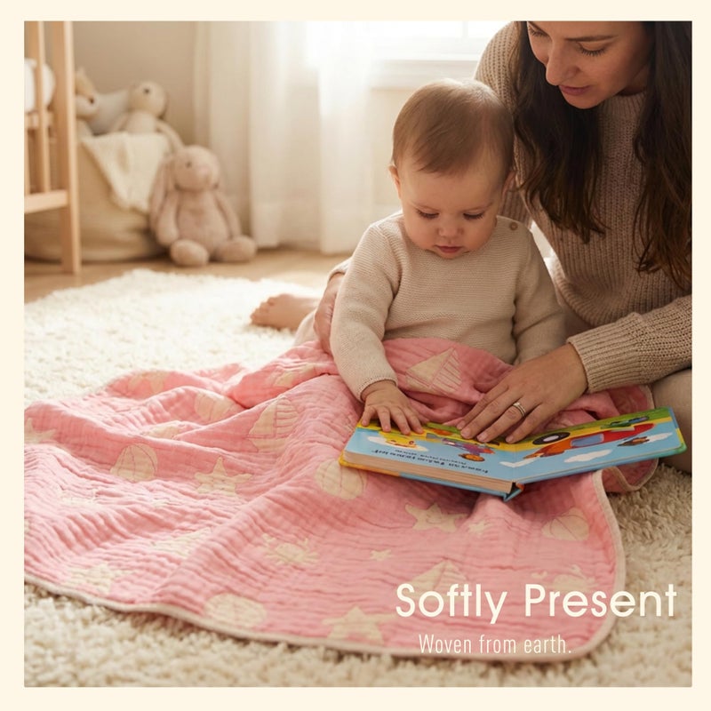 HardNok 6-Layer Muslin Baby Blanket Made with Organic Cotton - Serene Ocean Life & Sea Wonders Theme,Swaddle & Crib Quilt, 43" x 43",Pink Ocean - Image 5