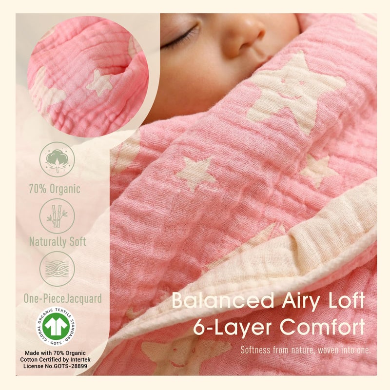 HardNok 6-Layer Muslin Baby Blanket Made with Organic Cotton - Serene Ocean Life & Sea Wonders Theme,Swaddle & Crib Quilt, 43" x 43",Pink Ocean - Image 3