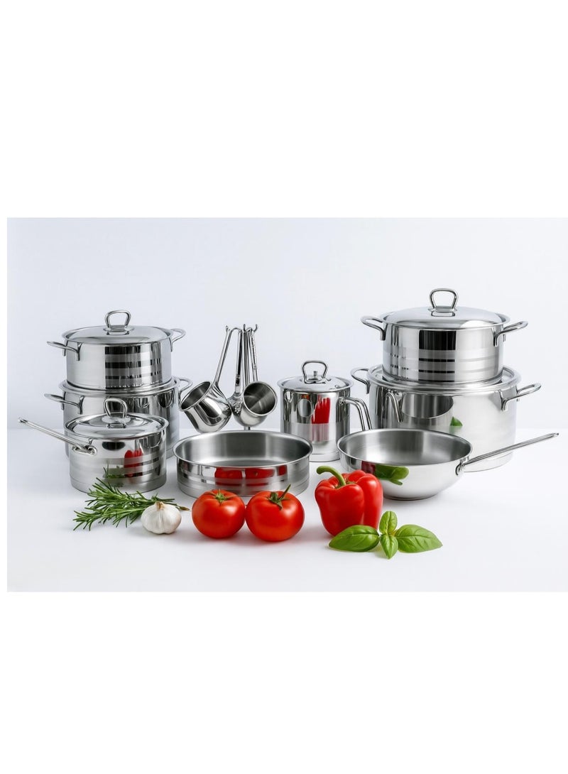 يونستيل طقم حلل كلاسيك ستانلس ستيل 10/18 مكون من 17 قطعه من يونستيل - Image 1