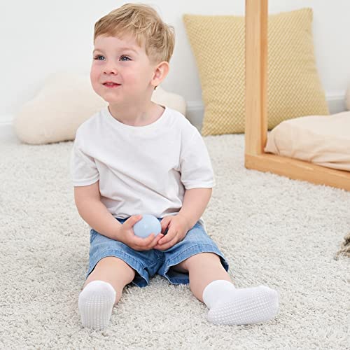 ZAPLES Baby Non Slip Grip Crew Socks with Anti Skid Soles for Infants Toddlers Kids Boys Girls, White, 4-7 Years - Image 4