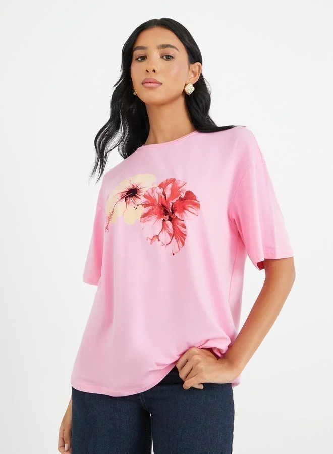 Take Two Take Two Graphic Print Round Neck Oversized T-Shirt