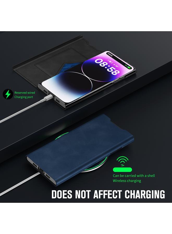 S-TOP Case For iPhone 15 Magnetic Napa Texture Leather Phone Case with Holder - Image 2