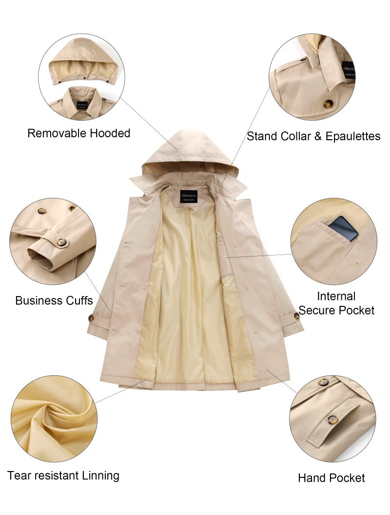 CREATMO US Women's Relaxed-Fit Water-Resistant Trench Coat Khaki 3XL - Image 5