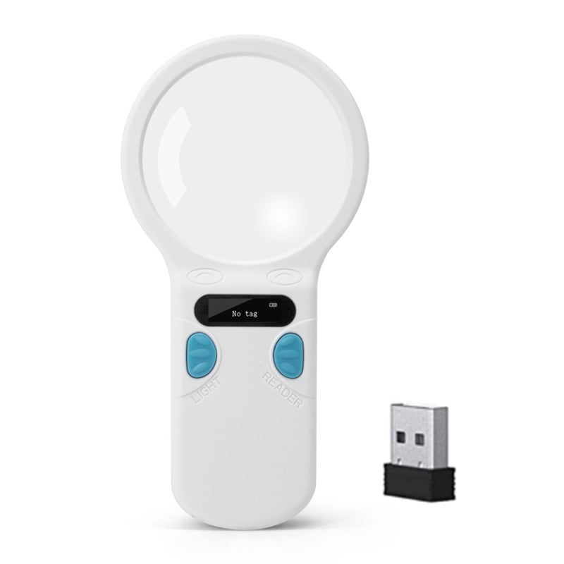 RFID Reader: White USB Wireless Bluetooth RFID Scanner - 128 Entries Storage Real-time Data OLED Screen for Animal Management Pet Identification Resource Tracking - Image 1
