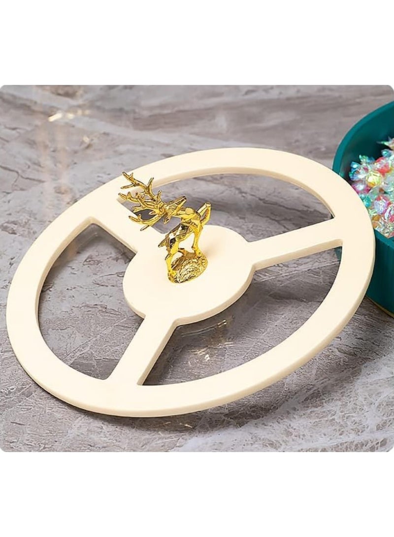 Elegant dried fruits/ nuts resin serving rotating tray ( The Golden Deer ) (Creamy/ Sapphire blue) - Image 3