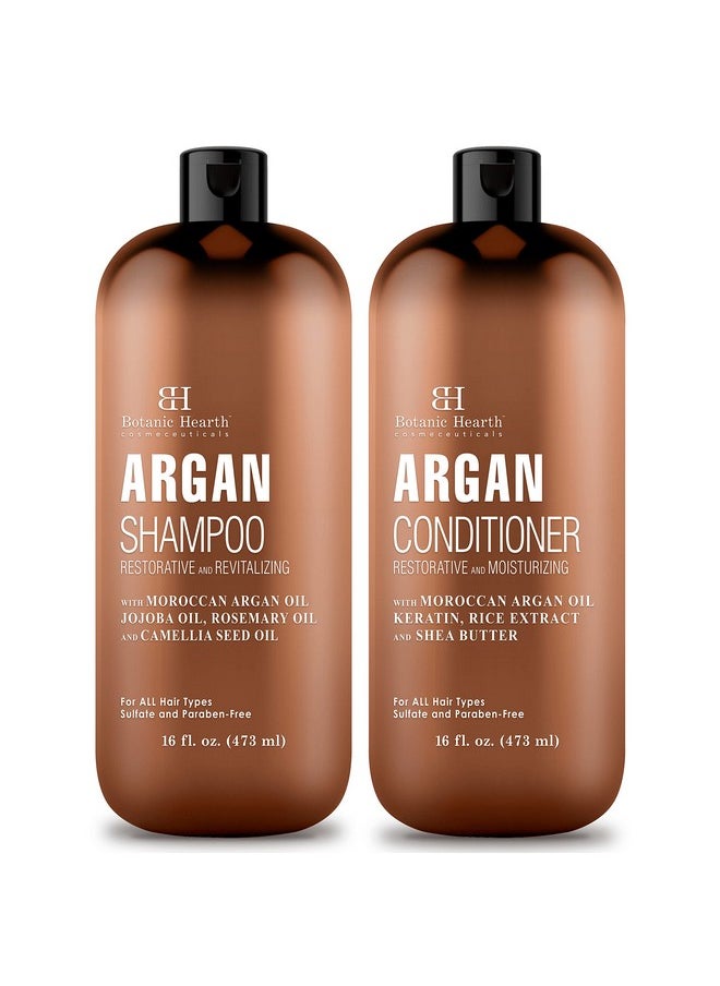 Botanic Hearth Argan Oil Shampoo And Conditioner Set With Keratin Restorative & Moisturizing Sulfate Free All Hair Types & Color Treated Hair Men And Women (Packaging May Vary) 16 Fl Oz Each  - Image 1