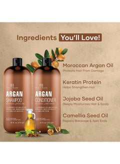 Botanic Hearth Argan Oil Shampoo And Conditioner Set With Keratin Restorative & Moisturizing Sulfate Free All Hair Types & Color Treated Hair Men And Women (Packaging May Vary) 16 Fl Oz Each  - Image 3