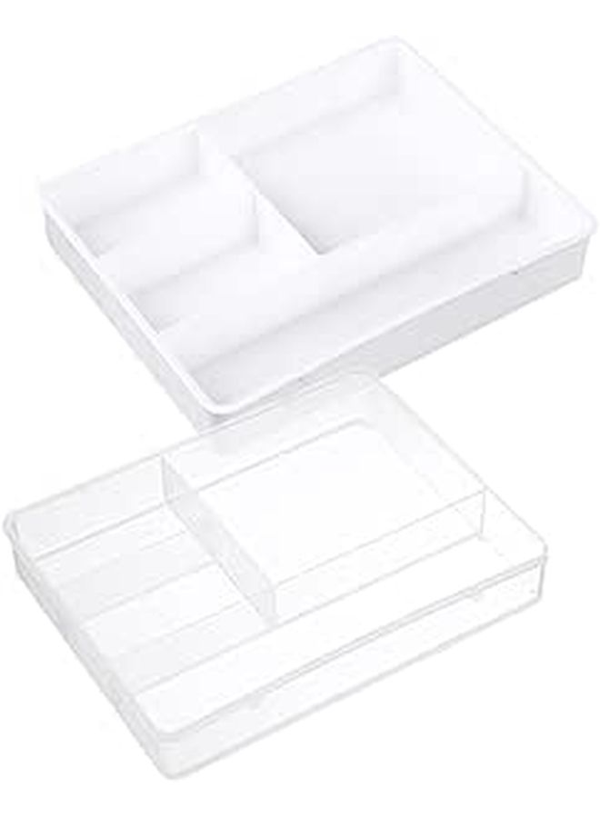White 2 Pcs Multi Grid Drawer Organizer Box for Desk Office Supply Storage - Image 1