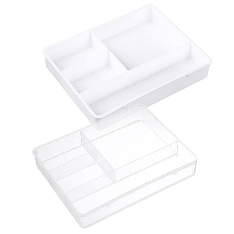 White 2 Pcs Multi Grid Drawer Organizer Box for Desk Office Supply Storage - Image 2