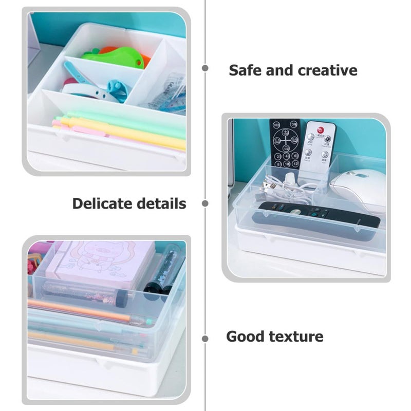 White 2 Pcs Multi Grid Drawer Organizer Box for Desk Office Supply Storage - Image 4