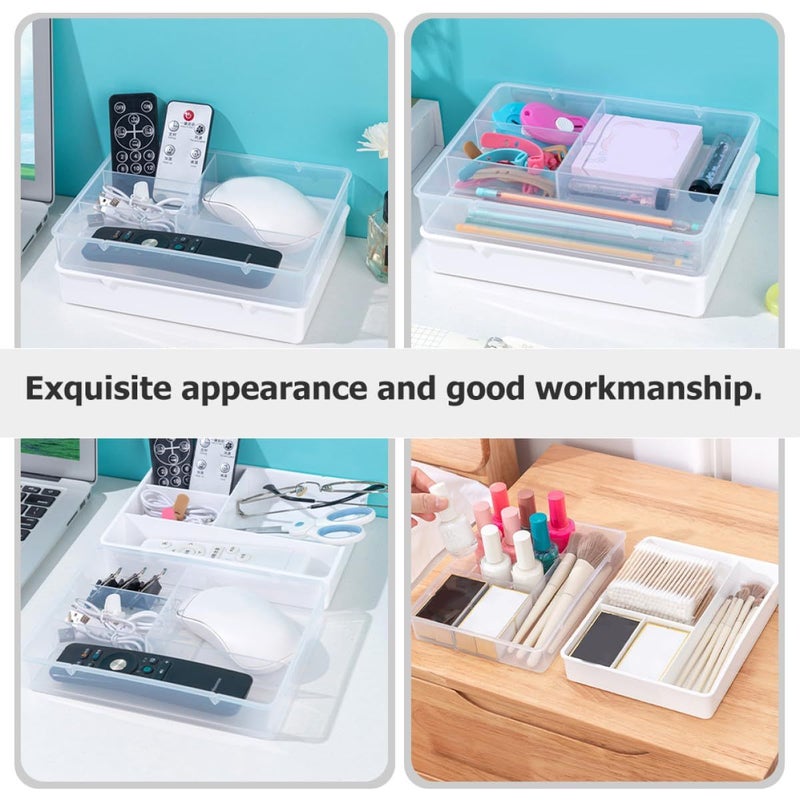 White 2 Pcs Multi Grid Drawer Organizer Box for Desk Office Supply Storage - Image 5