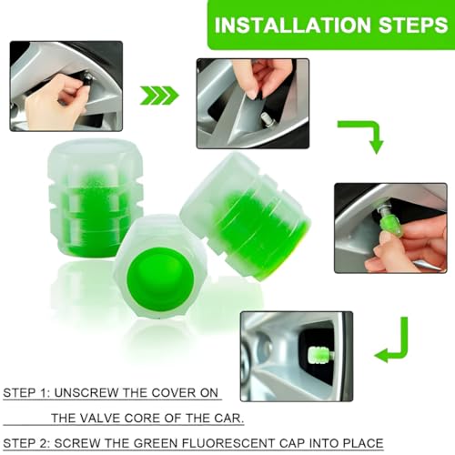 Oblivion Glowing Tyre Valve Caps 4Pcs – Multicolor Luminous Fluorescent Air Covers for Cars & Bikes, Glow-in-the-Dark Radium Tire Stem Caps with LED Lights, Decorative Green Modification Accessories - Image 4