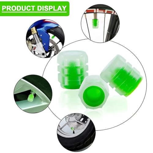Oblivion Glowing Tyre Valve Caps 4Pcs – Multicolor Luminous Fluorescent Air Covers for Cars & Bikes, Glow-in-the-Dark Radium Tire Stem Caps with LED Lights, Decorative Green Modification Accessories - Image 2