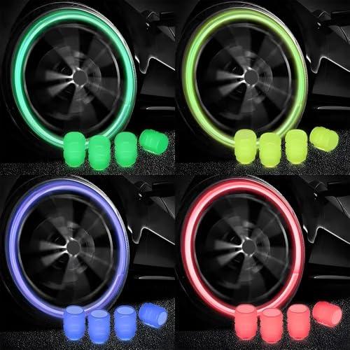 Oblivion Glowing Tyre Valve Caps 4Pcs – Multicolor Luminous Fluorescent Air Covers for Cars & Bikes, Glow-in-the-Dark Radium Tire Stem Caps with LED Lights, Decorative Green Modification Accessories - Image 1