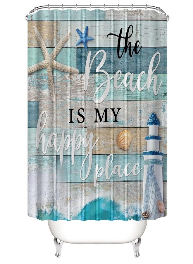 Chrainy 4Pcs Nautical Ocean Shower Curtain Sets Sea Wooden Bathroom Set Decor with Non-Slip Rugs Bath U-Shaped Mat Toilet Lid Cover Starfish Lighthouse Bathroom Curtain Shower Set with 12 Hooks - Image 3