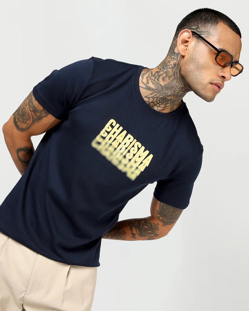 Men's Black lris Charisma Typography T-shirt