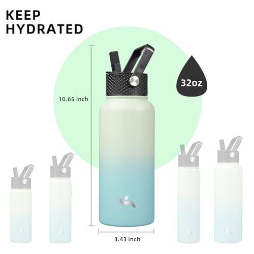 Konokyo 32 oz Insulated Water Bottle Stainless Steel Sport Bottles with 3 Lids,Mint - Image 5