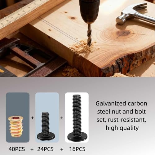 MTRoyaldia 50PCS 1/4"-20x15mm Threaded Inserts for Wood +20PCS 1/4-20 x 1-1/4" Bolt +30PCS 1/4-20 x 3/4" Bolt,Furniture Screw,Hex Socket Drive Nut Threaded Wood Inserts with 9mm Drill bit & hex Wrench - Image 5