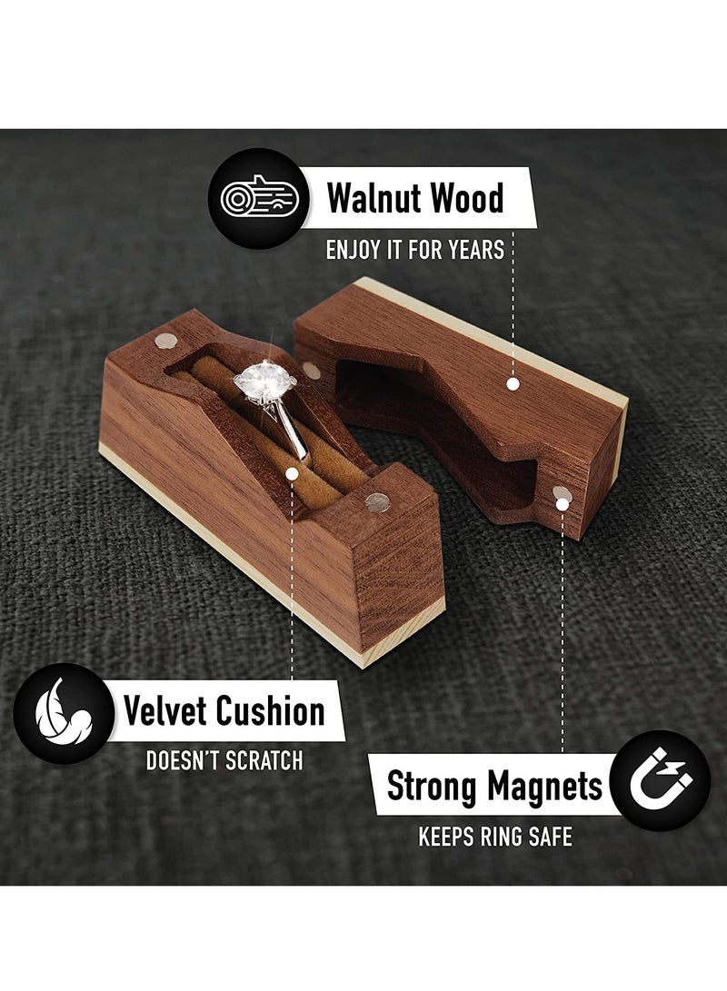 Excefore Wooden Wedding Ring Box, Wooden Engagement Proposal Ring Bearer Boxes, Ring Case Ring Gift Box, Engagement Ring Box, Jewelry ring Storage Box for Anniversary - Image 3