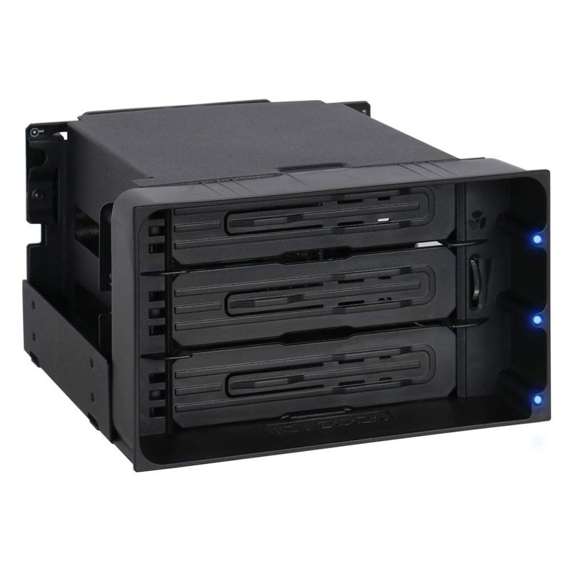 ICY DOCK Hot Swap 3 Bay 3.5 Inch SATA/SAS HDD Docking Enclosure Mobile Rack in 2 x 5.25 Inch Drive Bay (Include 3X SATA Cables) | flexiDOCK MB830SP-B - Image 1