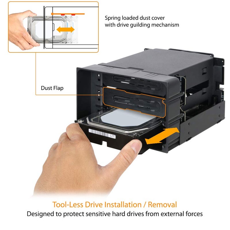 ICY DOCK Hot Swap 3 Bay 3.5 Inch SATA/SAS HDD Docking Enclosure Mobile Rack in 2 x 5.25 Inch Drive Bay (Include 3X SATA Cables) | flexiDOCK MB830SP-B - Image 2