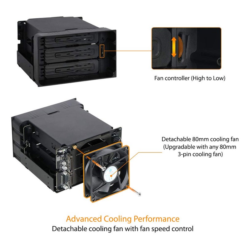 ICY DOCK Hot Swap 3 Bay 3.5 Inch SATA/SAS HDD Docking Enclosure Mobile Rack in 2 x 5.25 Inch Drive Bay (Include 3X SATA Cables) | flexiDOCK MB830SP-B - Image 4
