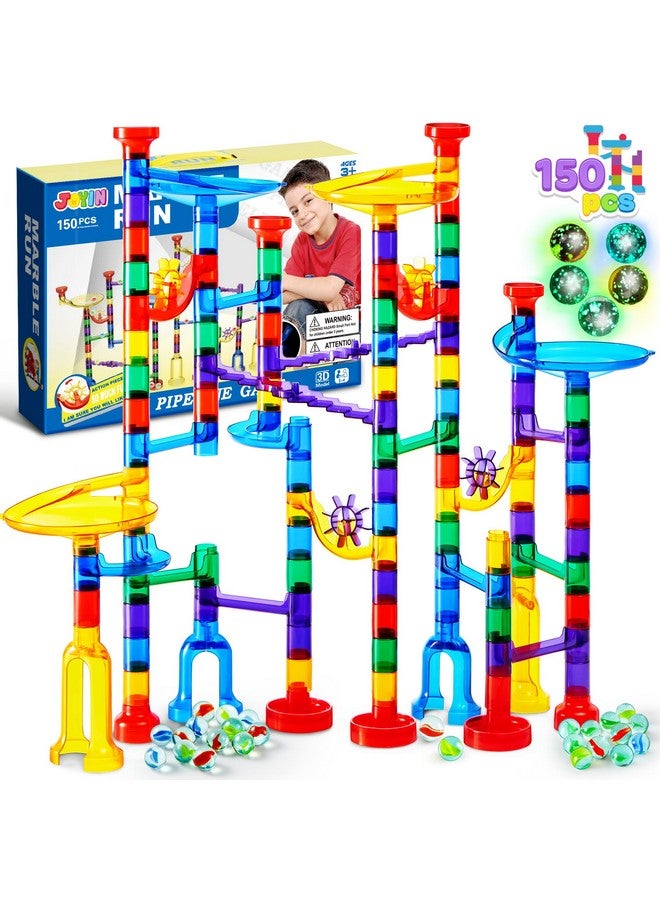JOYIN 150Pcs Glowing Marble Run- Construction Building Blocks Toys with 5 Glow in The Dark Glass Marbles, STEM Educational Building Block Toy - Image 1