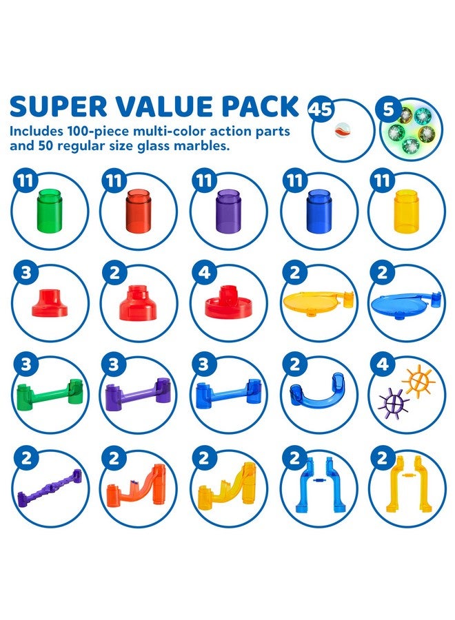 JOYIN 150Pcs Glowing Marble Run- Construction Building Blocks Toys with 5 Glow in The Dark Glass Marbles, STEM Educational Building Block Toy - Image 2