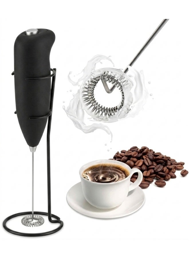 Handheld Electric Milk Frother with Stainless Steel Stand – High-Speed Battery Operated Milk Foam Maker for Coffee, Latte, Cappuccino, Macchiato, Matcha & Hot Chocolate, Mini Drink Mixer for Protein Shakes, Milkshakes & Frappe, Easy to Clean Stainless Steel Whisk - Image 1