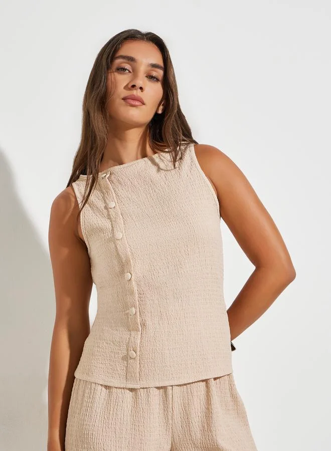 Styli Beige Textured Top and Wide Leg Pants Co-Ords