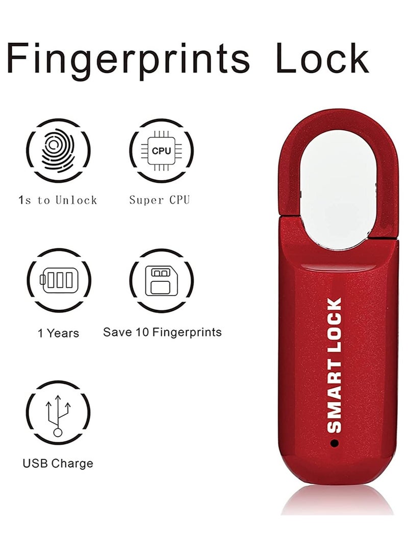 Fingerprint Padlock Multifunctional USB Smart Cabinet Keyless Home Travel Case Drawer Anti Theft Zinc Alloy Lock (Red) - Image 3